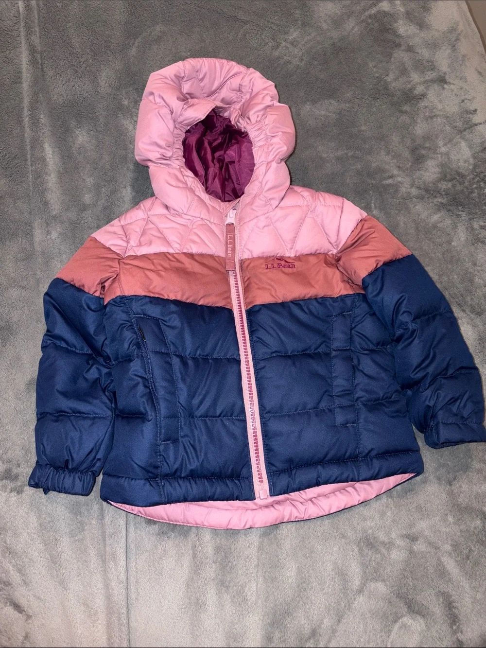 L.L. Bean Toddler Girls Colorblock down lot Puffer Jacket